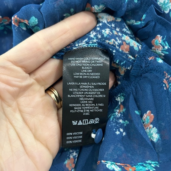 Anthropologie Sheer Babydoll Blouse Blue Floral Sm Festival Boho Hippie Cowgirl - Picture 10 of 11